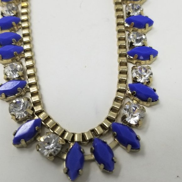 J Crew Marquise Shape Blue & Rhinestone Necklace - Picture 1 of 8